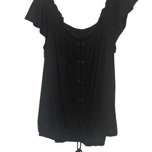 "NEW" Aero Seriously Soft Black Heather Lace-up Front top Ladies XL